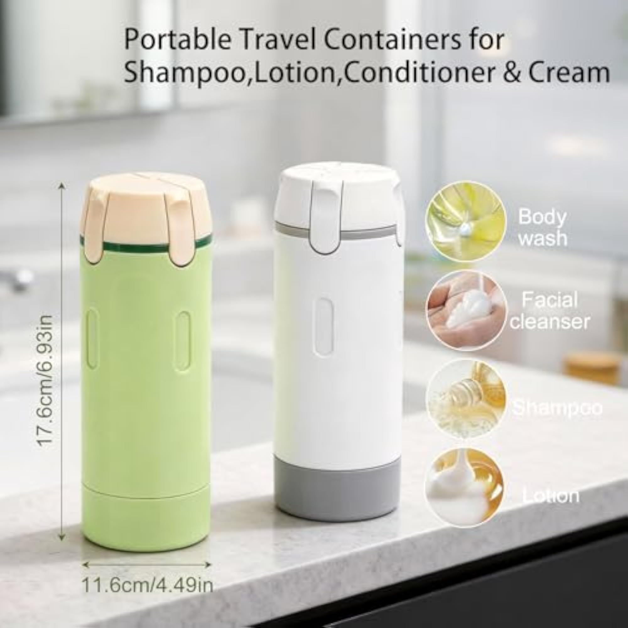 4-in-1 Travel Dispenser Bottles Set, Refillable Squeeze Bottles